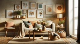 DALL·E 2023-12-20 20.23.25 - A cozy living room scene featuring a variety of affordable home accessories. The room is decorated with colorful throw pillows on a comfortable sofa,