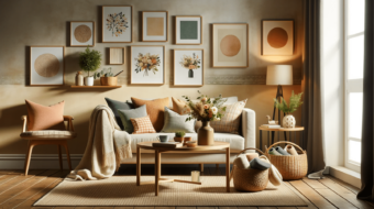 DALL·E 2023-12-20 20.23.25 - A cozy living room scene featuring a variety of affordable home accessories. The room is decorated with colorful throw pillows on a comfortable sofa,