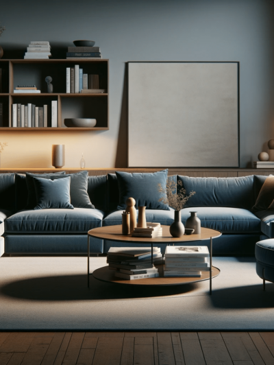 DALL·E 2023-12-20 20.25.58 - A cozy living room scene emphasizing the importance of furniture in interior design. The room features a large, plush sectional sofa that anchors the