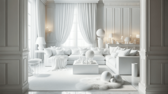 DALL·E 2023-12-20 20.27.07 - An elegant all-white interior design of a living room. The room features a white sectional sofa with plush cushions, a white coffee table, and white d