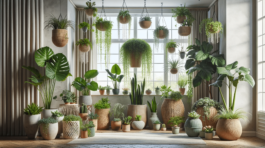 DALL·E 2023-12-20 20.29.00 - A beautifully arranged indoor garden scene with a variety of houseplants. The scene includes large potted plants like a fiddle leaf fig and a monstera